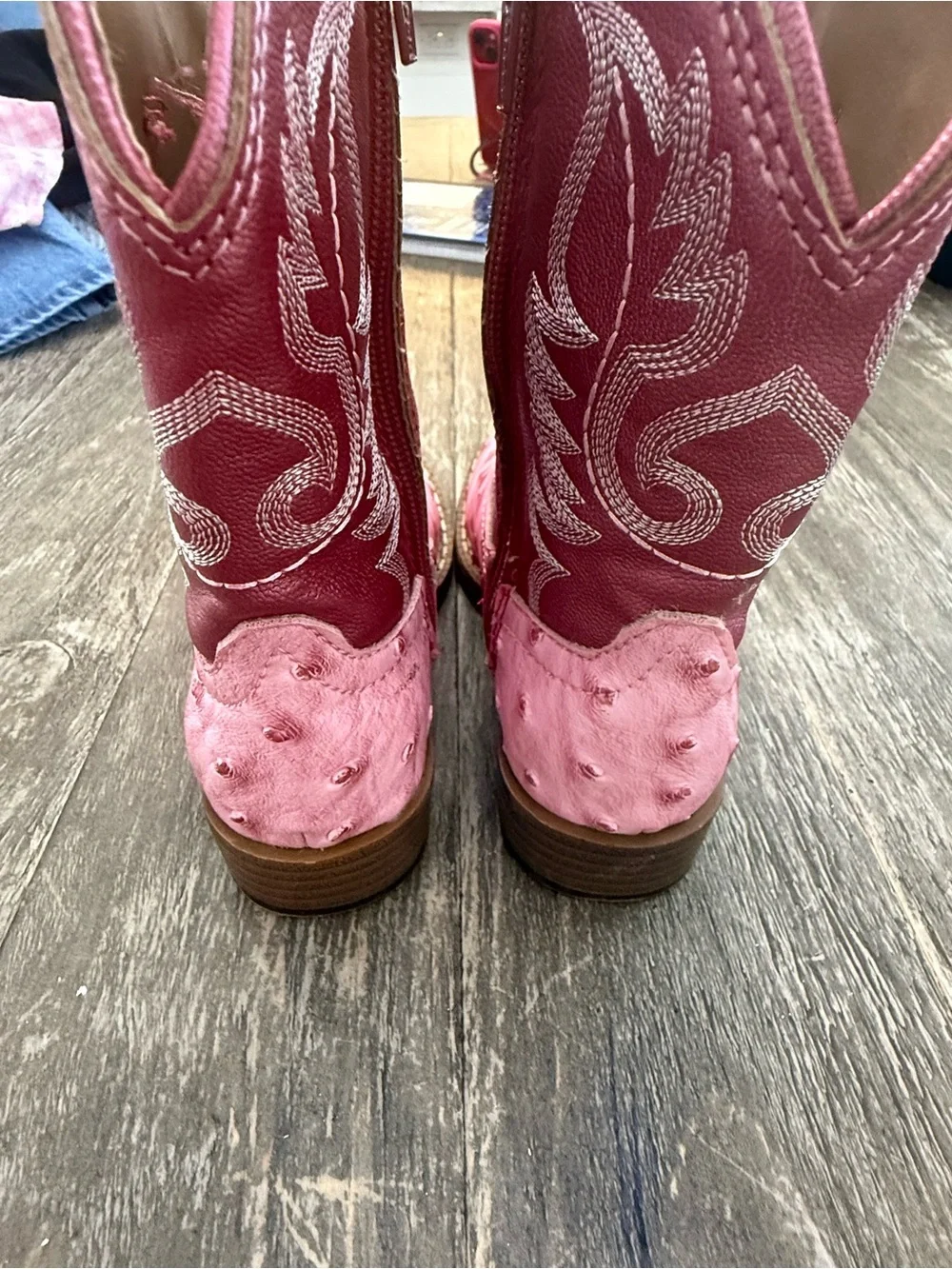 ROPER TODDLER PINK OSTRICH PRINT WITH DARK PINK SQUARE TOE COWBOY BOOTS